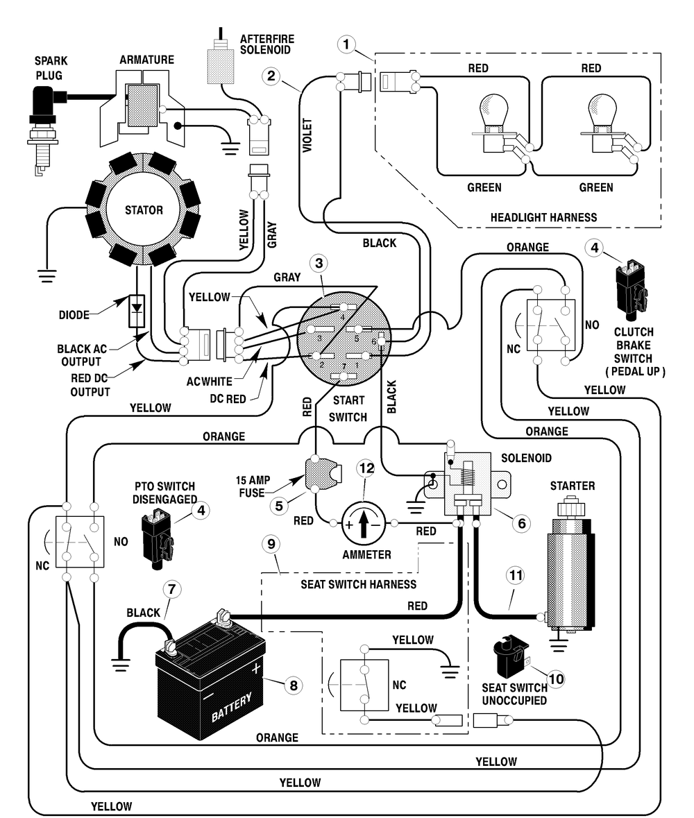 Electrical System Diagram and Parts List for 461000X8A 2003 Briggs and Stratton Lawn Tractor